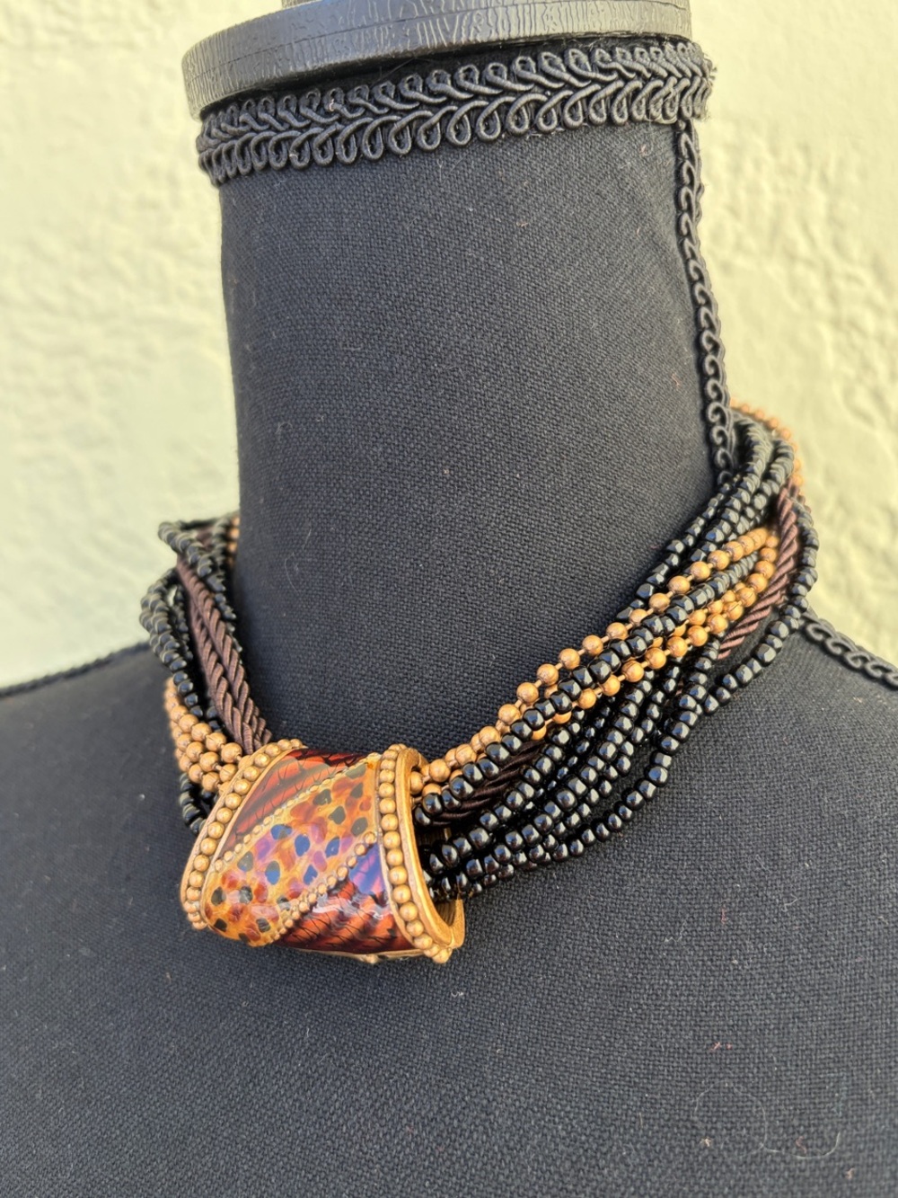 Chico's Black and Gold Beaded Statement Necklace